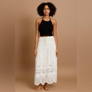 Future Collective White Eyelet Maxi Skirt NWT Women’s Size M High Rise A-Line